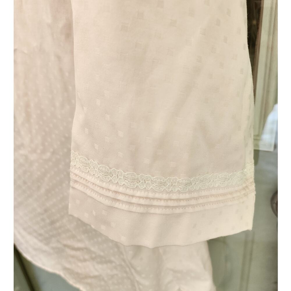 Miss Elaine Women L Long-Sleeve Pink Button Satin Flannel Embroidered Nightshirt - Picture 5 of 8